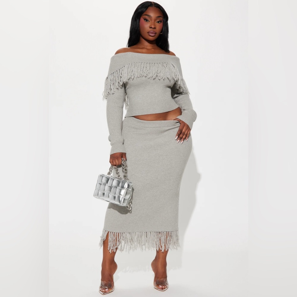 Elegant Gray Off-Shoulder Fringe Dress